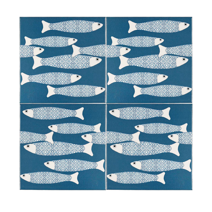 Ocean Shoal tile - Teal - BORDER -  FIRED INK Version