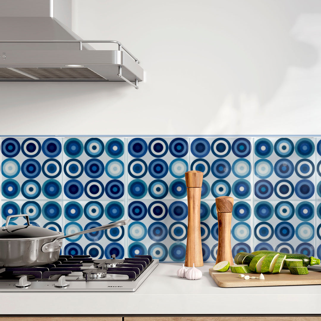 Navy Grey Circles Tile  - Fired Ink version
