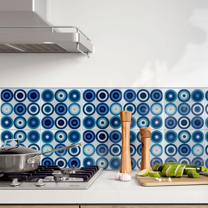 Navy Grey Circles Tile  - Fired Ink version