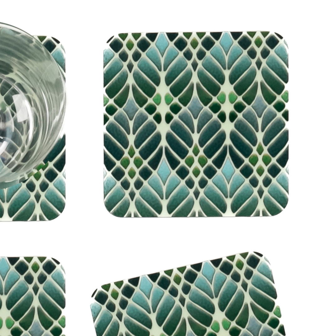 Interwoven Trees Coaster Set - Muted Greens - Melamine / Cork backed