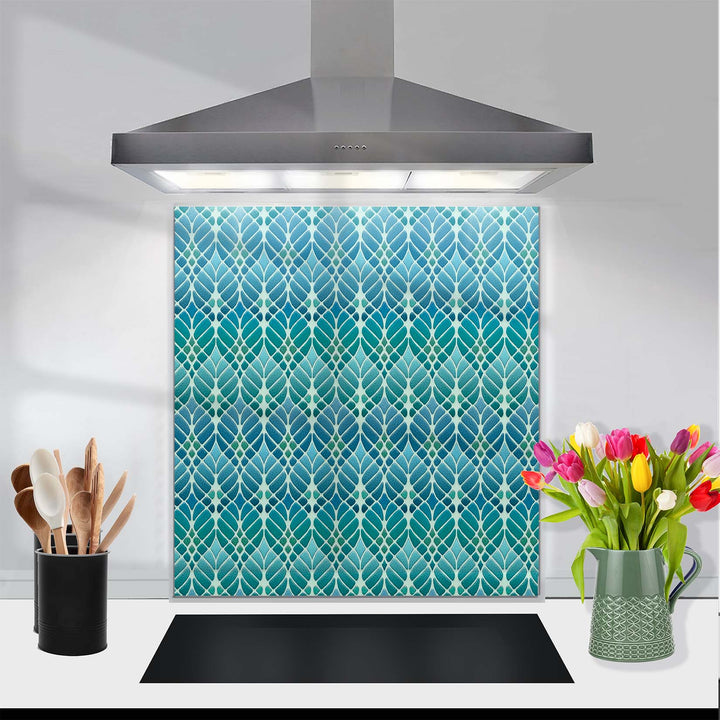 Interwoven Trees Art Nouveau Kitchen Splashback - Blue Turquoise Teal