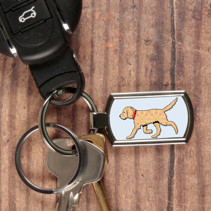 SALE - Golden Labradoodle Dog on Grey/Blue Keyring