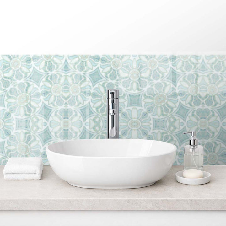Pomegranate Kitchen Splashback - Pale Aqua Softened