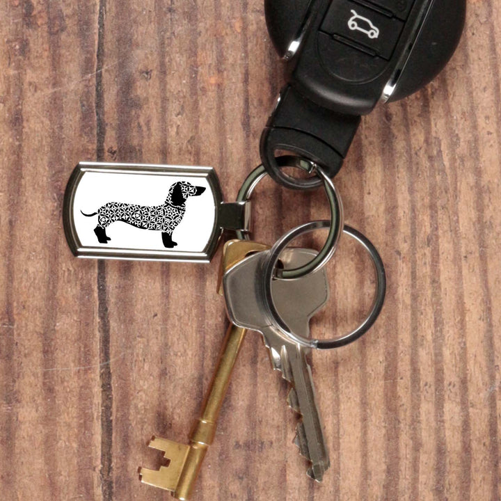 Black Dachshund Dog on White Keyring