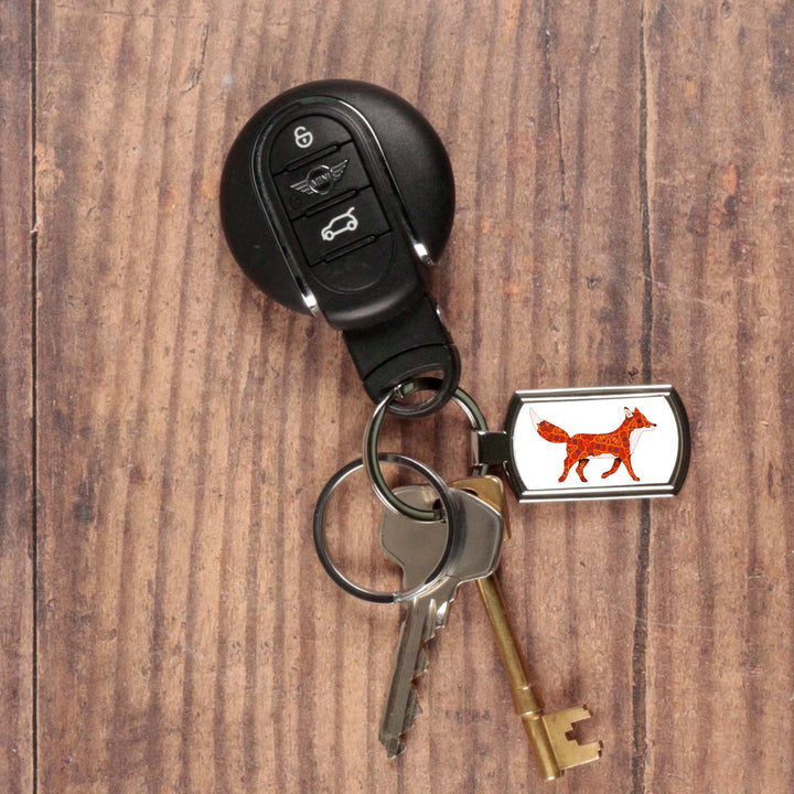 Fox on White Keyring
