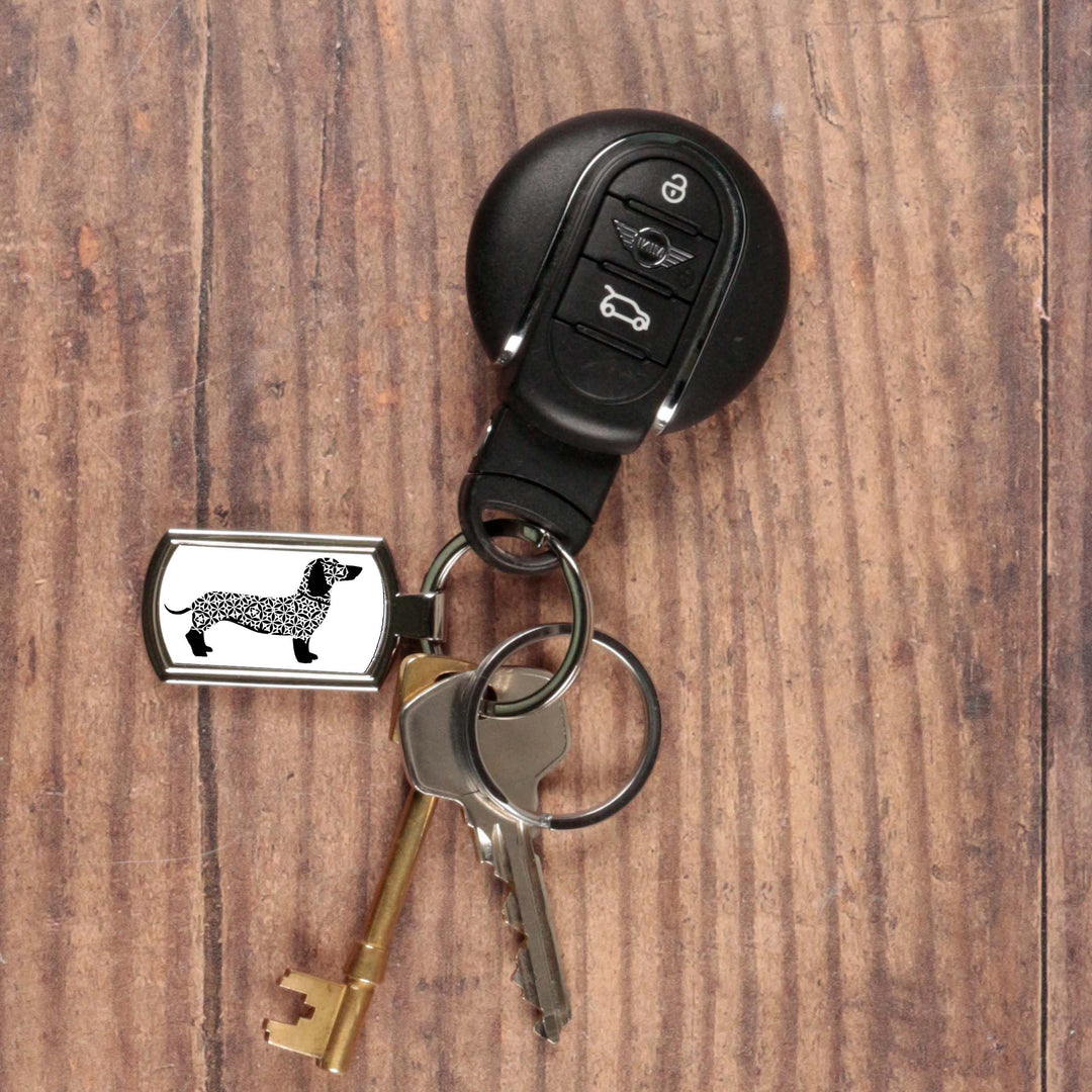 Black Dachshund Dog on White Keyring