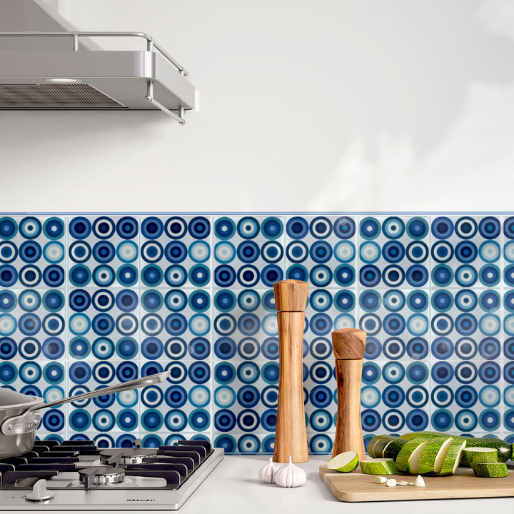 Navy Grey Circles Tile  - Fired Ink version