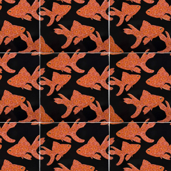 Goldfish on Black tile - Standard Scale - FIRED INK Version