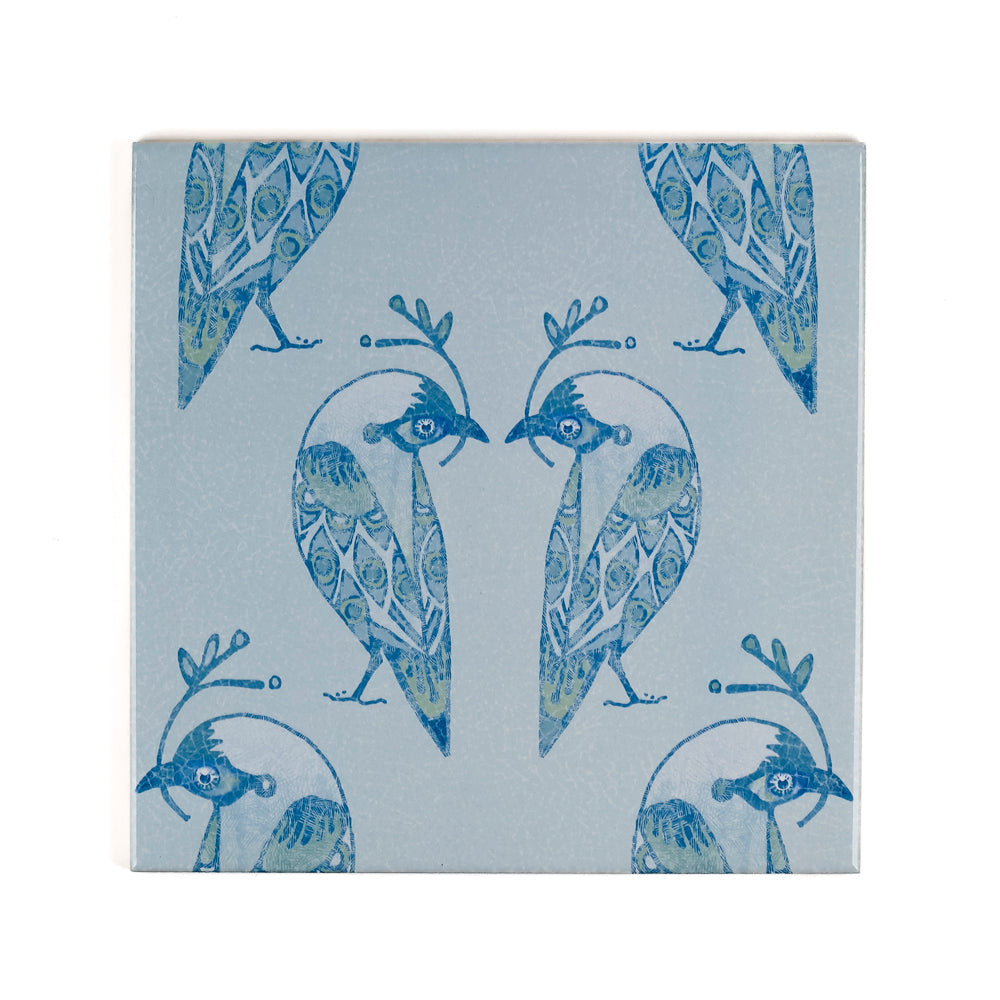 Lovebirds Tile - Aqua -  FIRED INK Version