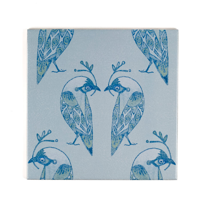 Lovebirds Tile - Aqua -  FIRED INK Version