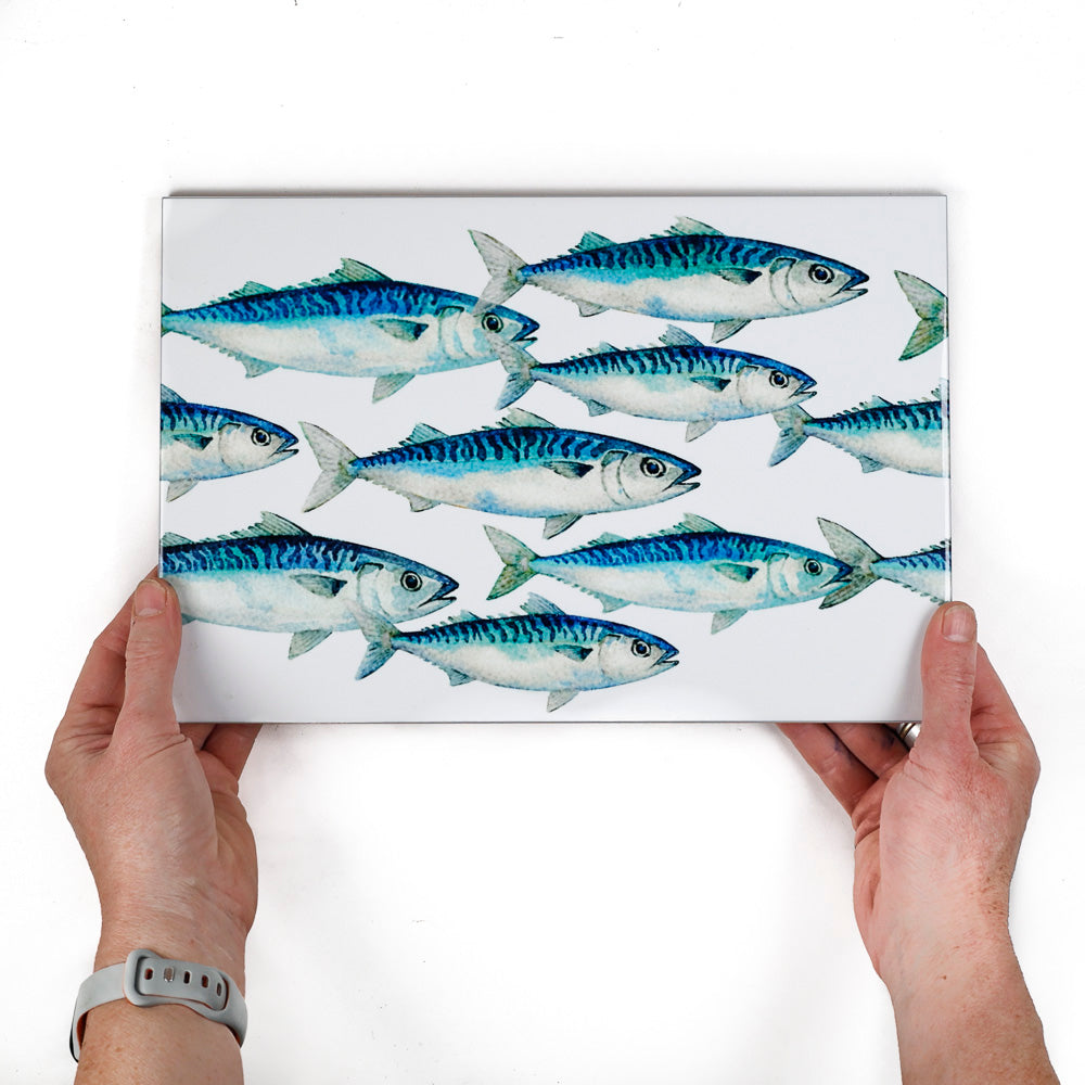 Mackerel Shoal on White - Rectangular - 30x20cm (12x8 inches)