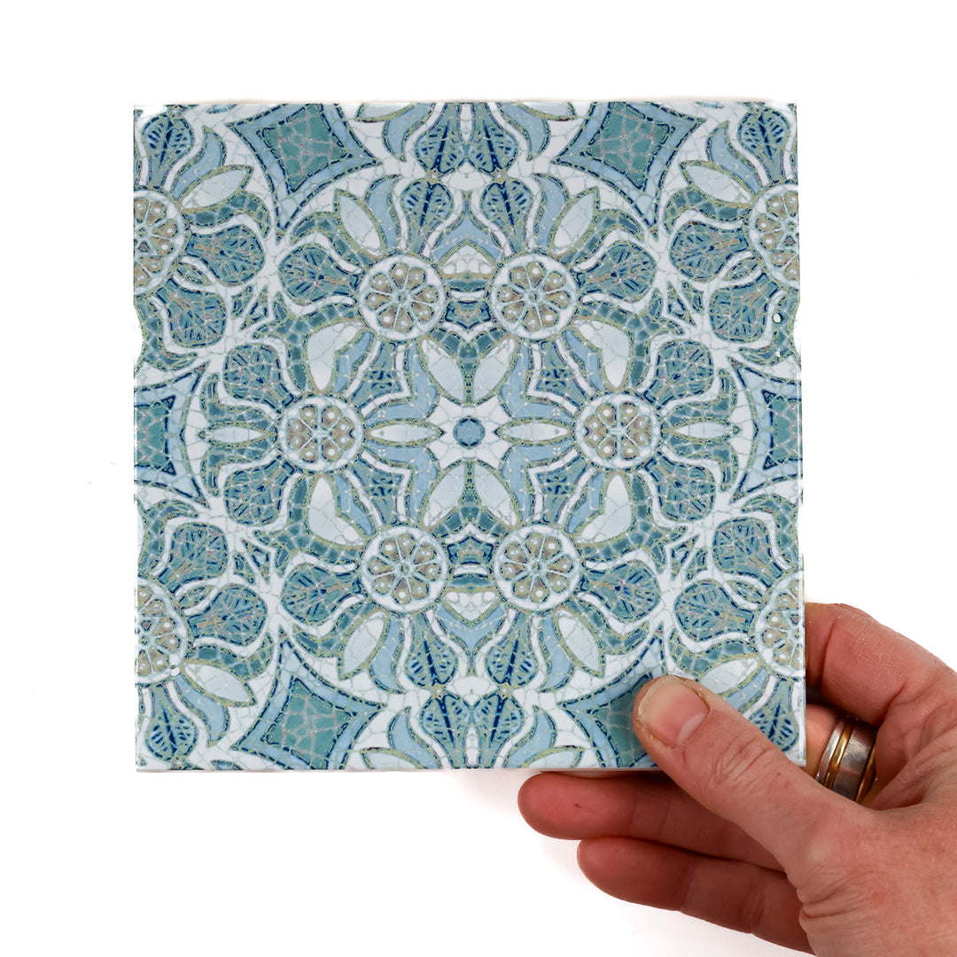 Pomegranate Tiles  FIRED INK Version - Aqua