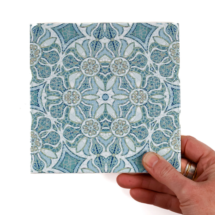 Pomegranate Tiles  FIRED INK Version - Aqua