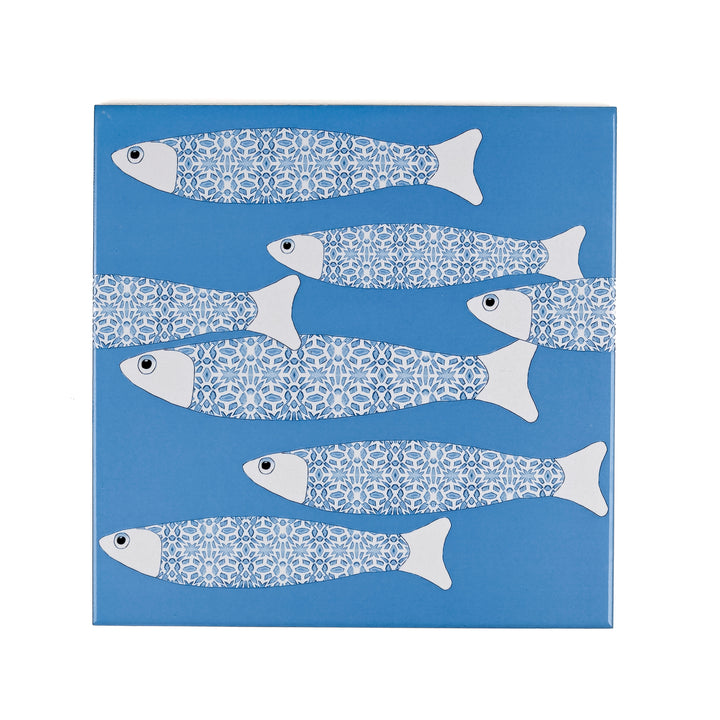 Ocean Shoal tile - Mid-blue BORDER - FIRED INK Version
