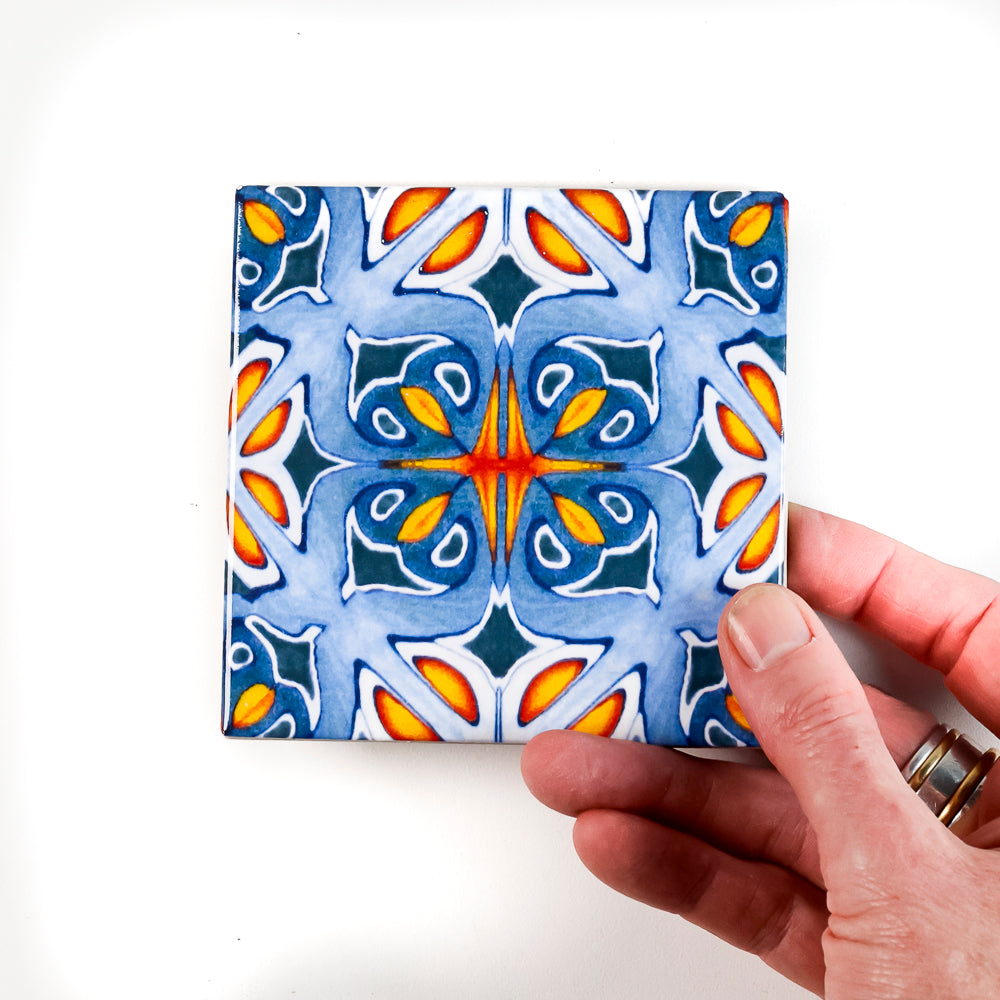 SALE SET of 9x 10cm FIRED INK Tiles - Mixed Designs (as shown)