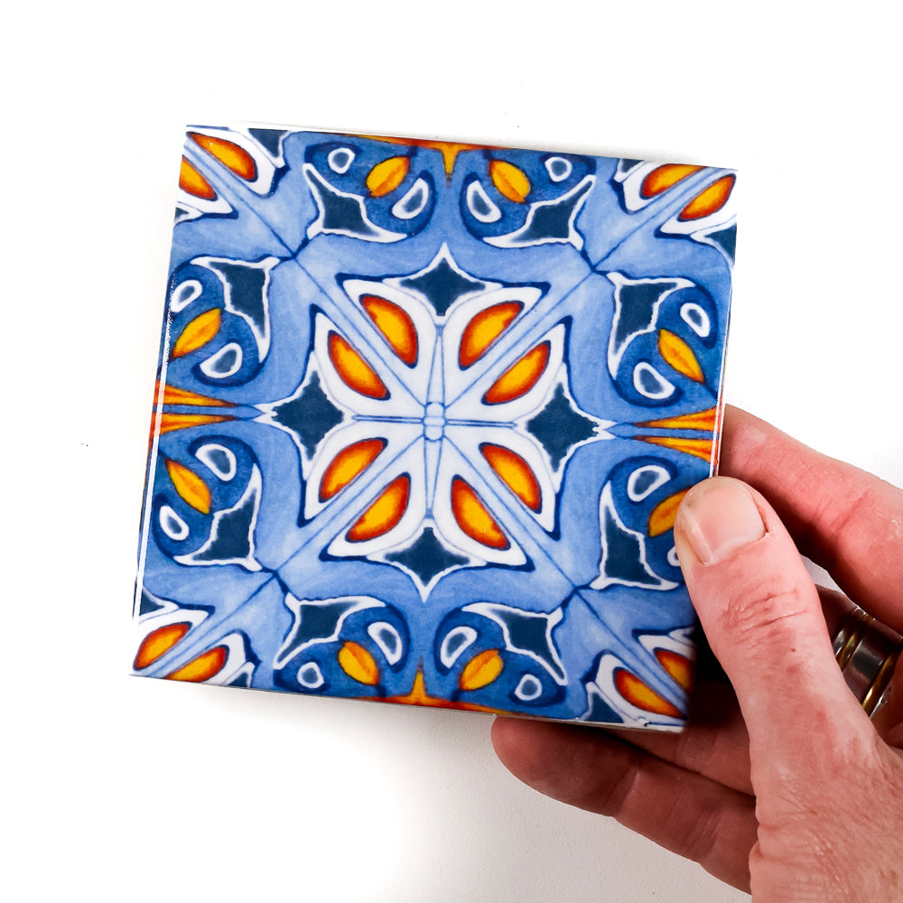 SALE SET of 9x 10cm FIRED INK Tiles - Mixed Designs (as shown)
