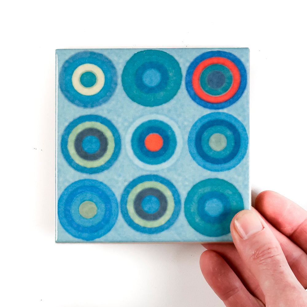 SALE SET of 9x 10cm FIRED INK Tiles - Mixed Designs (as shown)