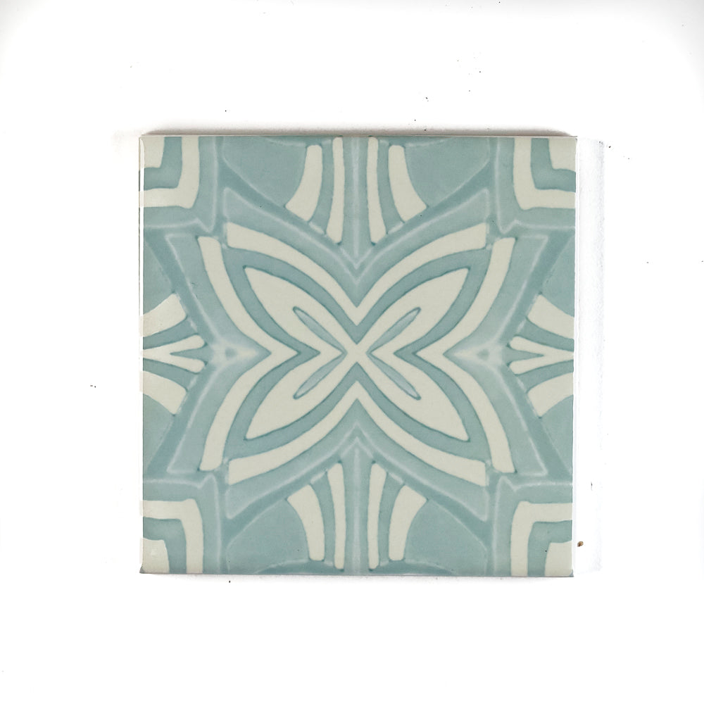 SALE SET of 3x Pale Blue Aqua Star design - 10cm tiles -  FIRED INK Version