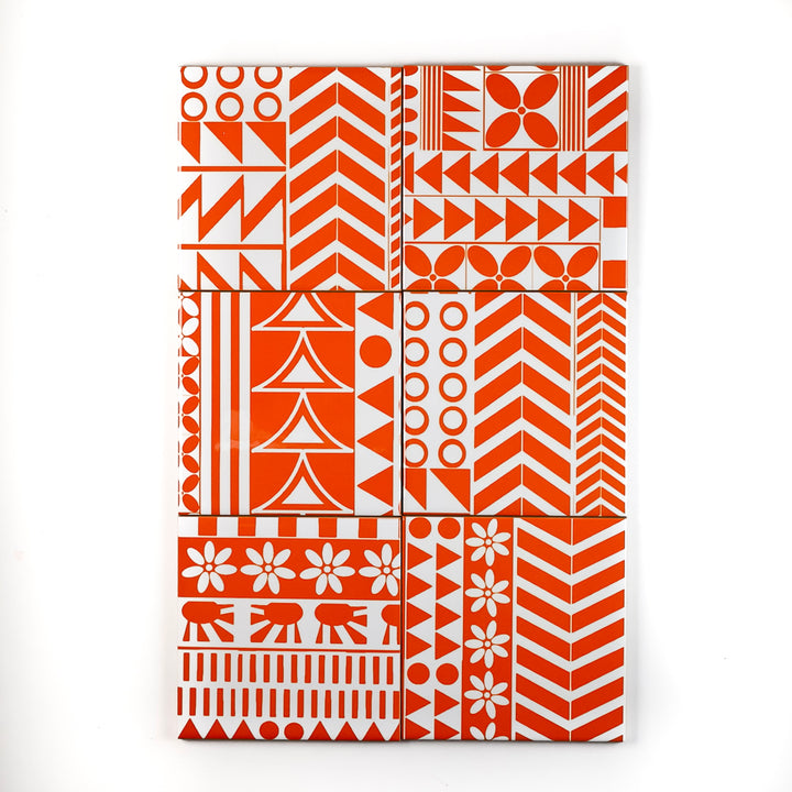 SALE SET - 6x 10.8cm Orange Geometric Retro tiles
