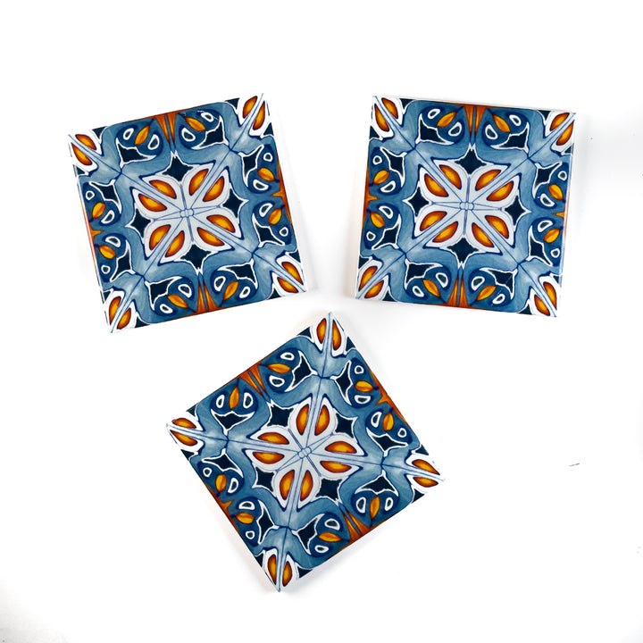 SALE SET of 3x Alhambra design - 10cm tiles -  FIRED INK Version