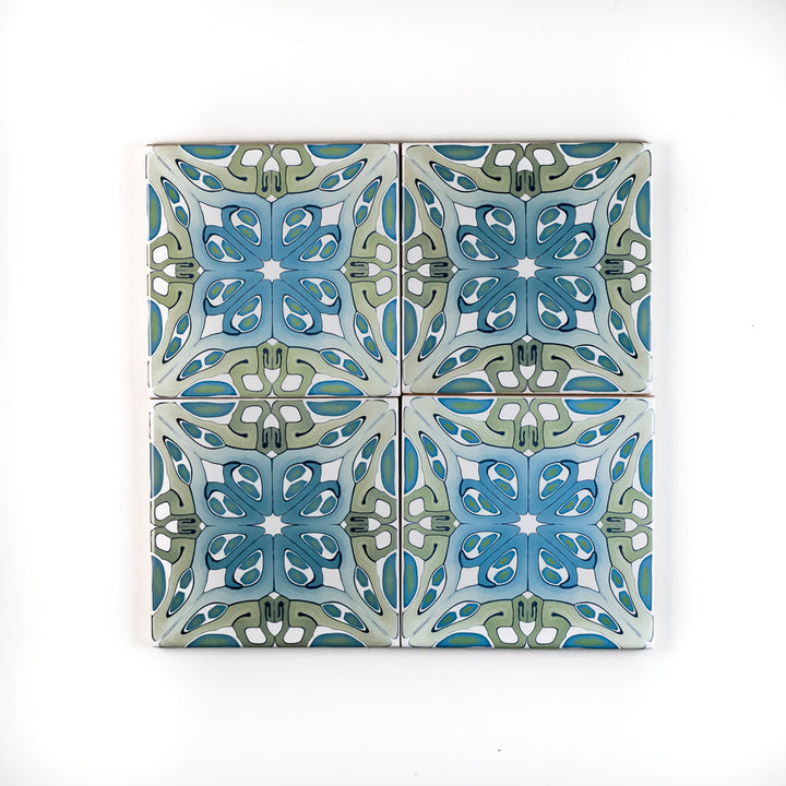 SALE SET of 4x Grey/Blue "Suzanne" - 10cm tiles -  FIRED INK Version