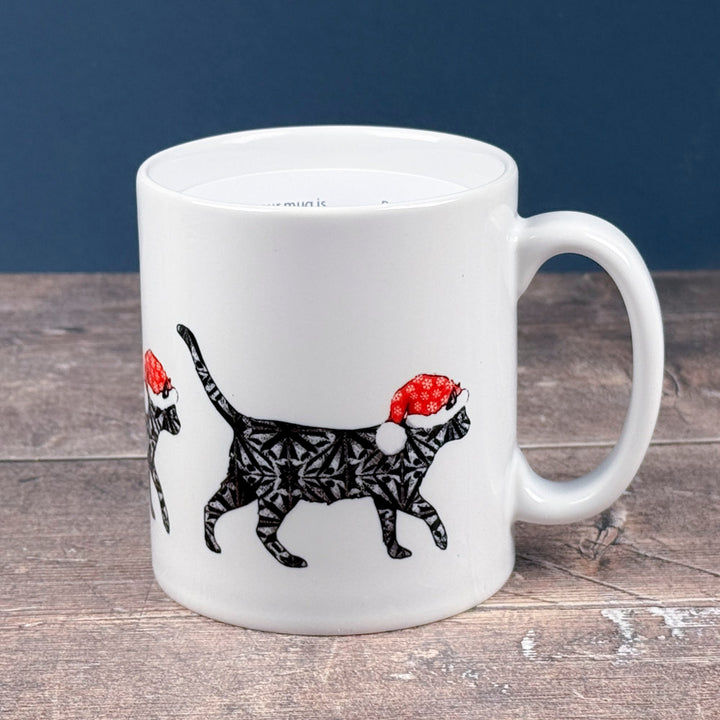 Christmas Cat mug - black cat with festive hat