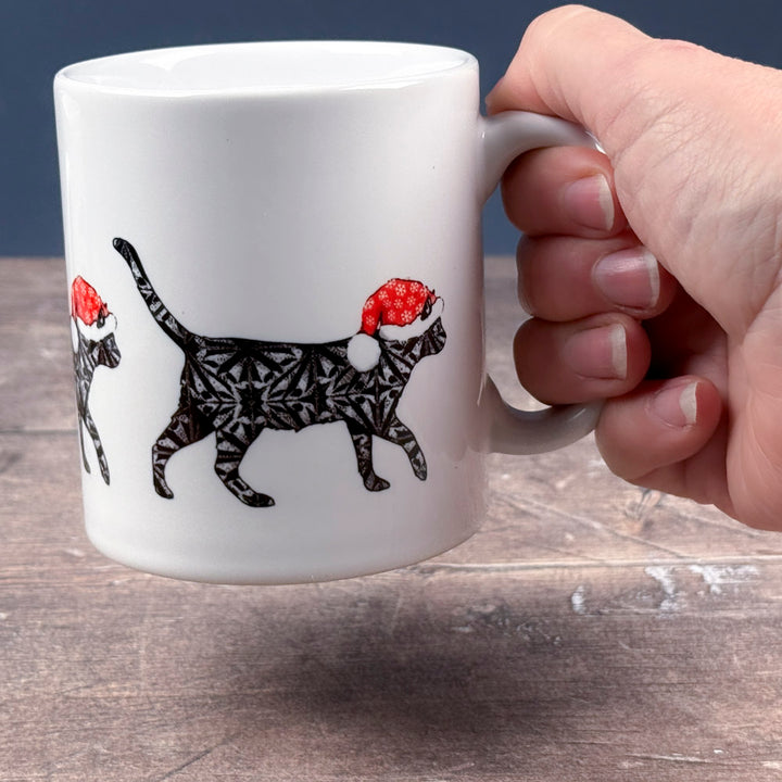 Christmas Cat mug - black cat with festive hat