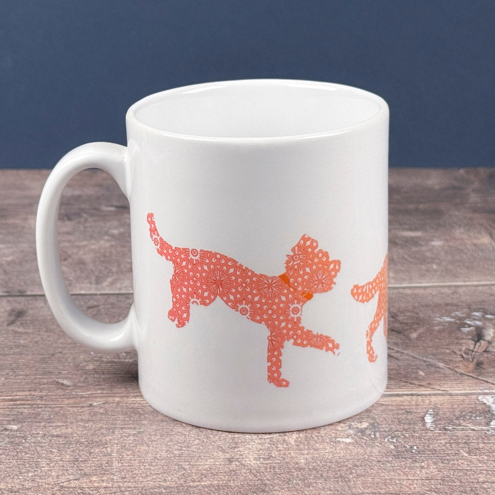 SALE - Bounding Dog ceramic mug - Golden/Orange