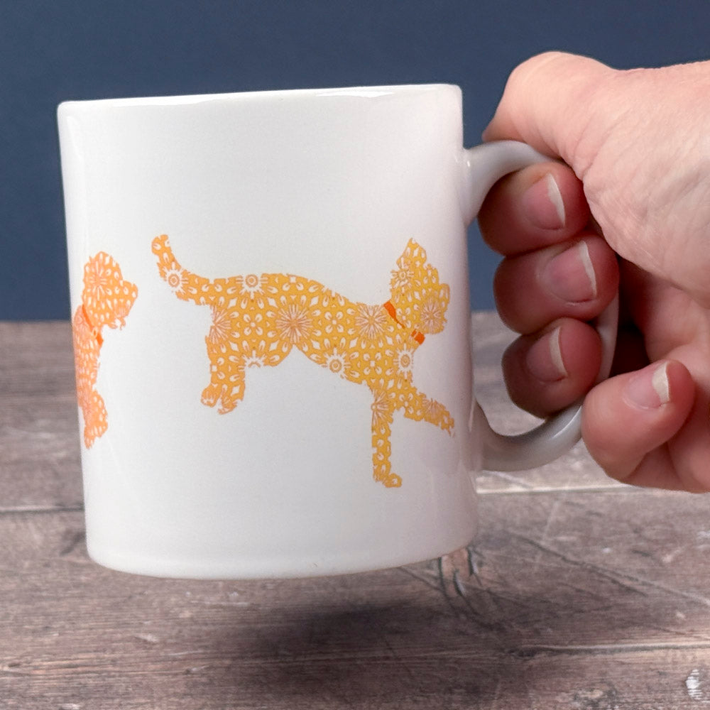 SALE - Bounding Dog ceramic mug - Golden/Orange