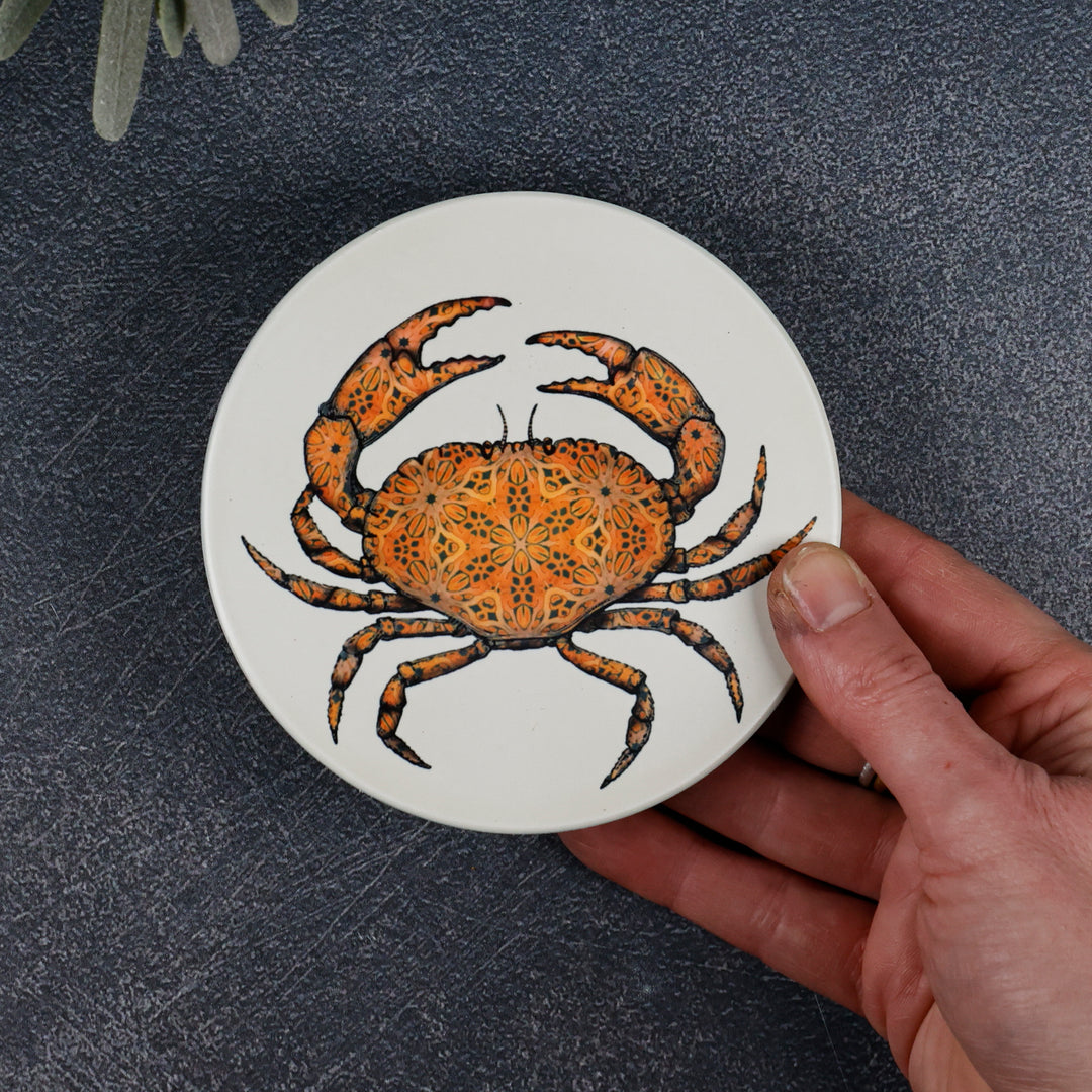 SALE : 4x Circular Ceramic Coasters Set (cork-backed) - Crabs