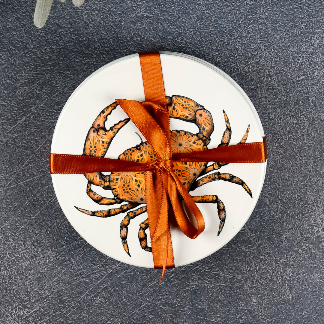 SALE : 4x Circular Ceramic Coasters Set (cork-backed) - Crabs