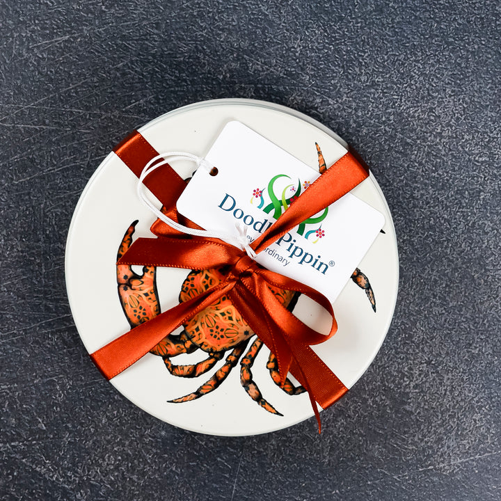 SALE : 4x Circular Ceramic Coasters Set (cork-backed) - Crabs