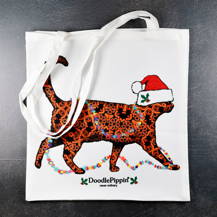 SALE Christmas Cat Shopping Bag - Lightweight foldaway tote