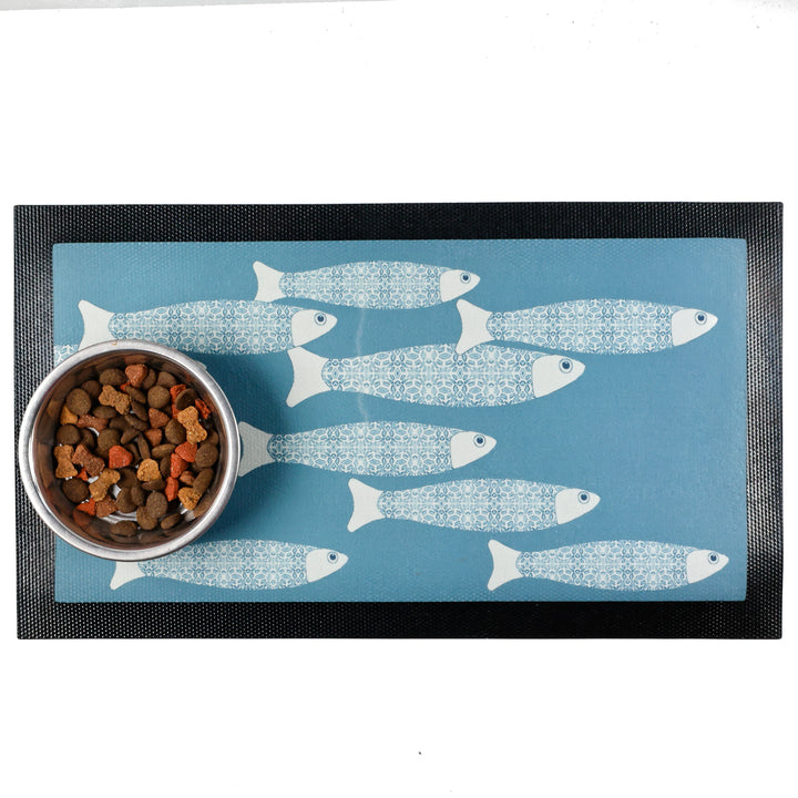 SALE SECOND - Blue/Grey Ocean Shoal Pattern Pet Food Mat
