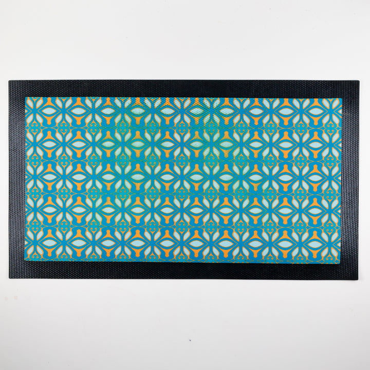 SALE SECOND - Turquoise Orange Moroccan Pattern Pet Food Mat