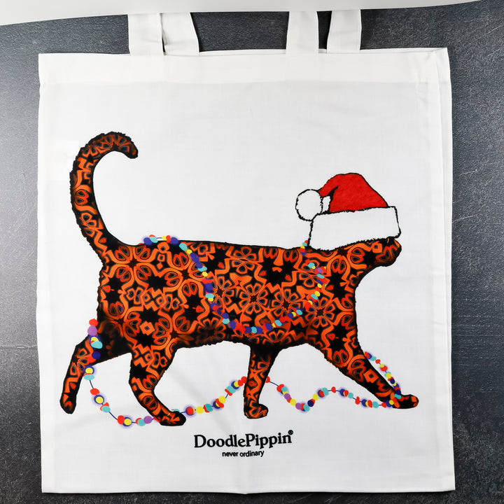 SALE Christmas Cat Shopping Bag - Lightweight foldaway tote