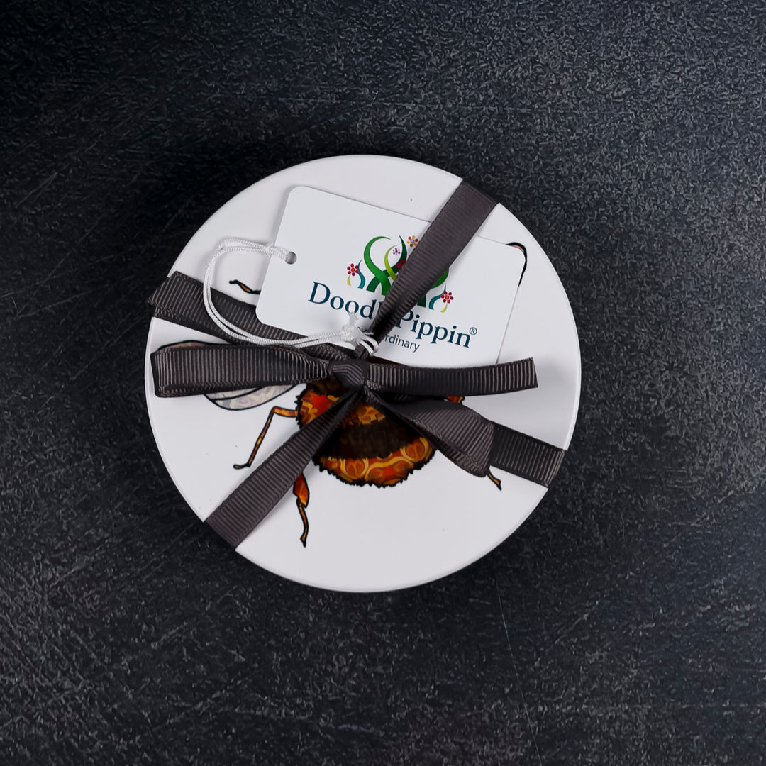 SALE : 3x Circular Ceramic Coasters Set (cork-backed) - BumbleBees
