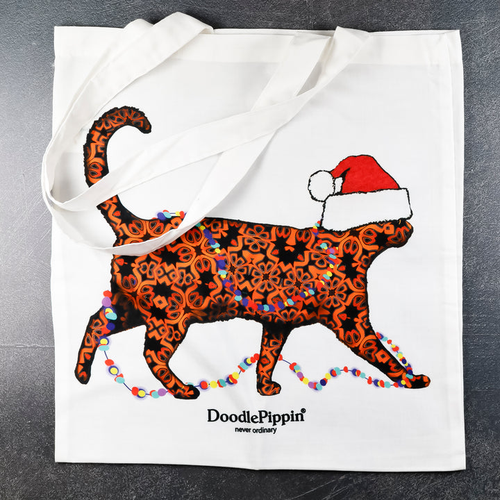 SALE Christmas Cat Shopping Bag - Lightweight foldaway tote