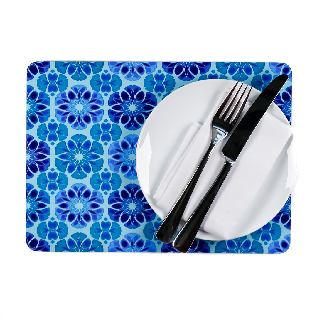 SALE - Single Cork Placemat - Blue Moroccan Flower