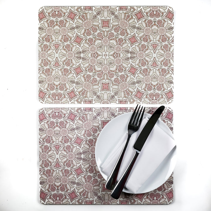 SALE - Pair of Cork Placemats - Pink Pomegranate design