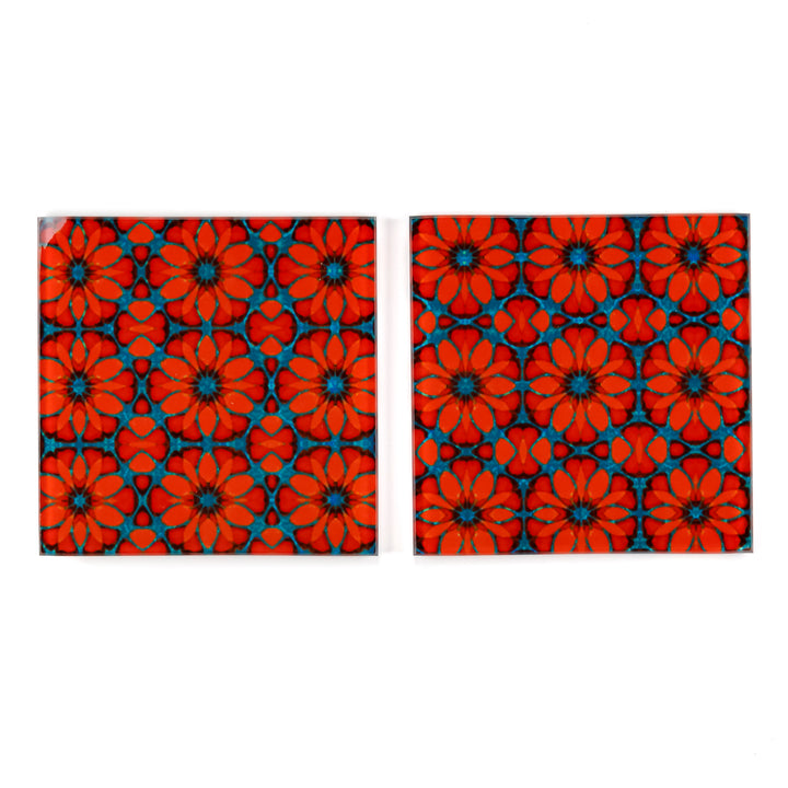 SALE SECOND - Pair of Morrocan Flower square glass coasters