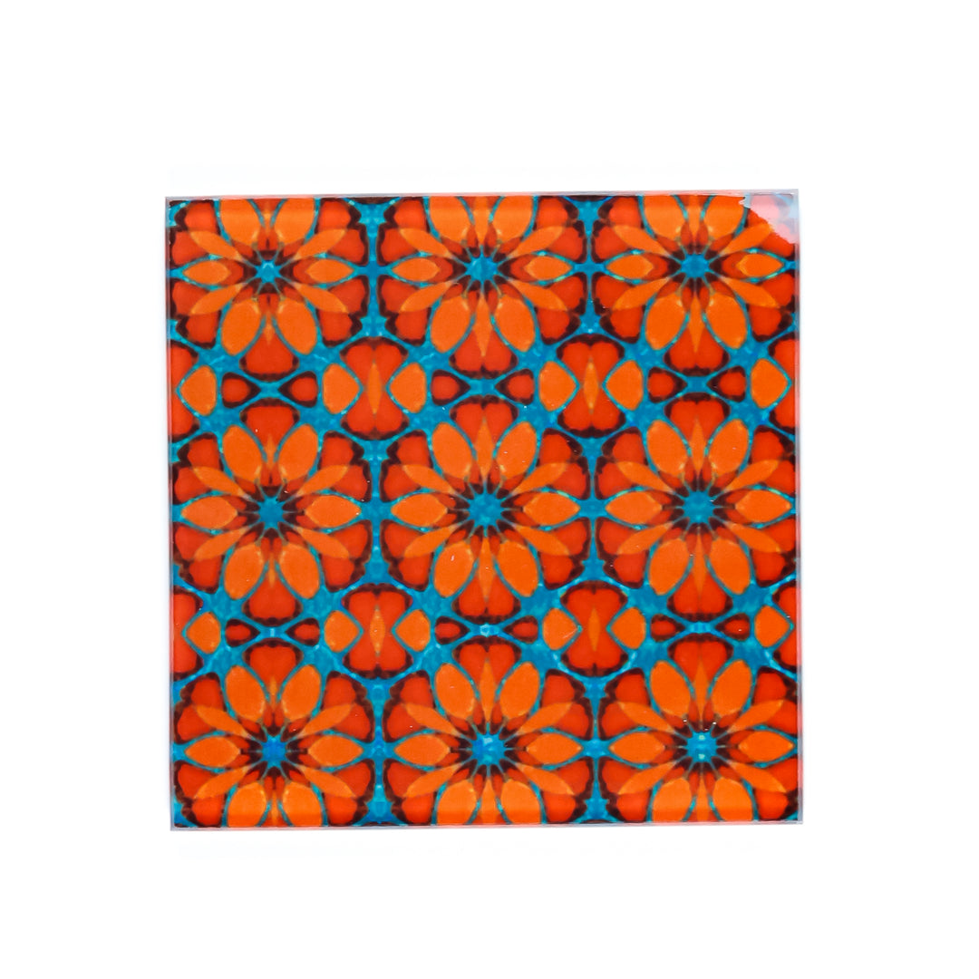 SALE SECOND - Pair of Morrocan Flower square glass coasters