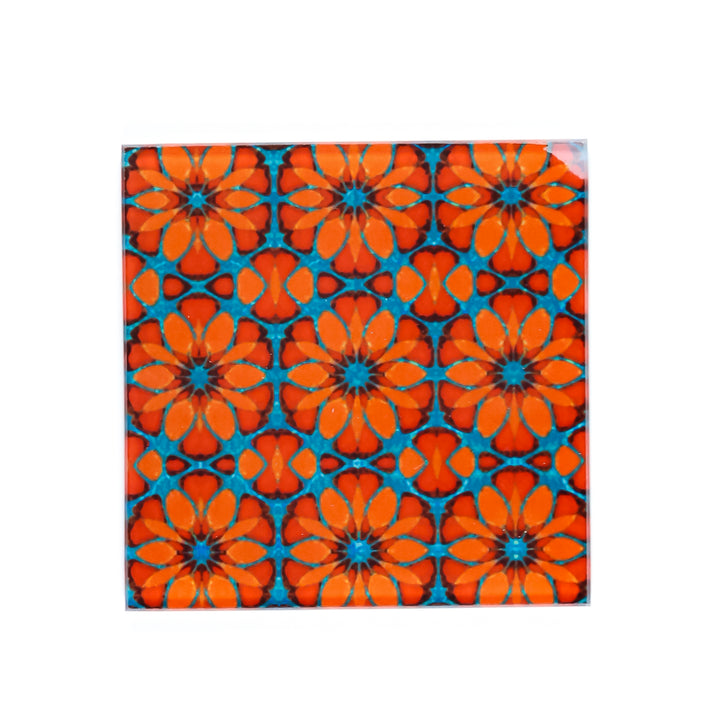 SALE SECOND - Pair of Morrocan Flower square glass coasters