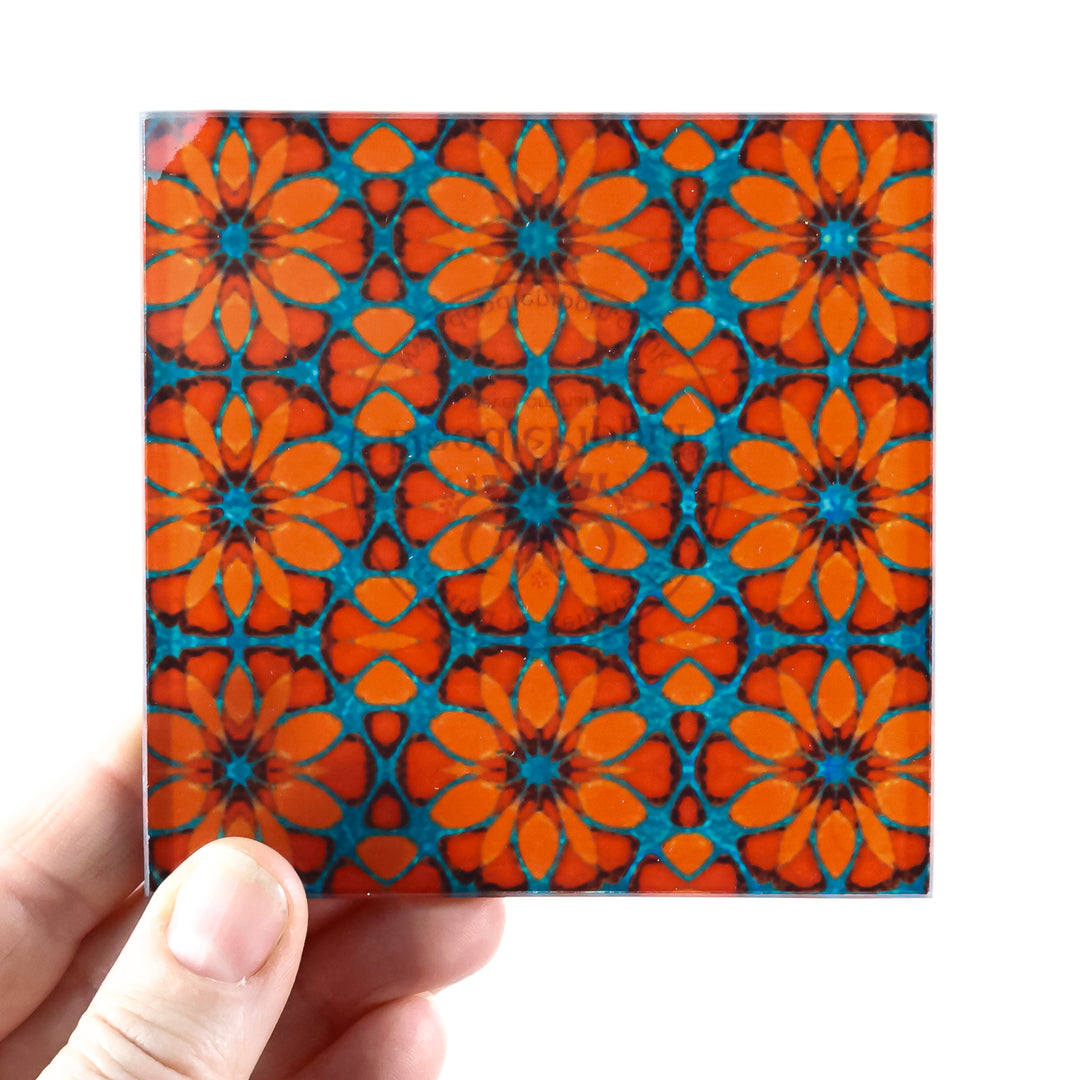 SALE SECOND - Pair of Morrocan Flower square glass coasters