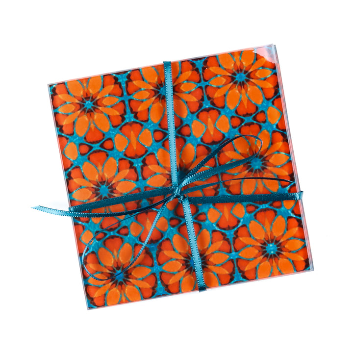 SALE SECOND - Pair of Morrocan Flower square glass coasters
