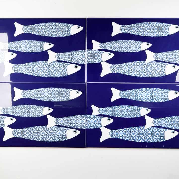 SALE SECONDS SET of 5x Navy Blue Ocean Shoal - Large Rectangular Tile - 30x20cm