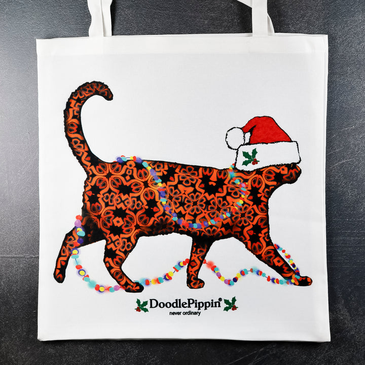 SALE Christmas Cat Shopping Bag - Lightweight foldaway tote