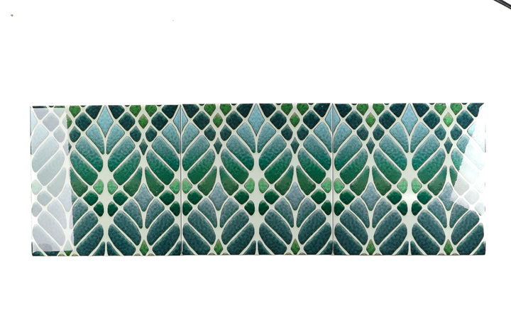 SALE SECONDS SET of 3 x 20cm Green Interwoven Tree tiles