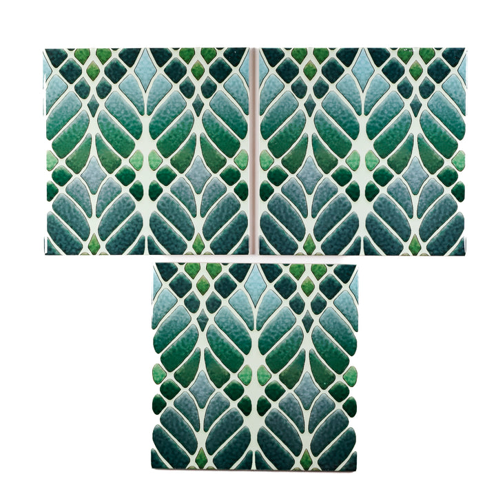 SALE SECONDS SET of 3 x 20cm Green Interwoven Tree tiles