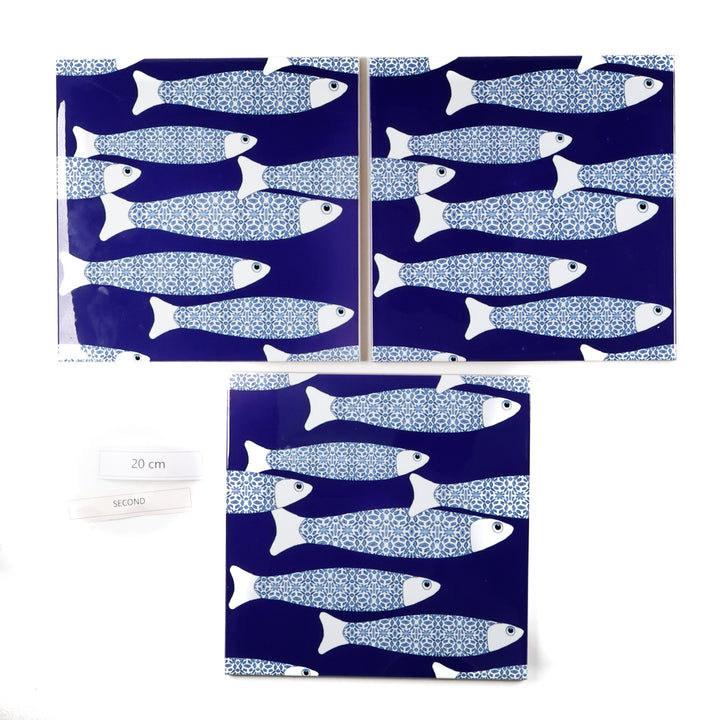 SALE SECONDS SET of 3 x 20cm Navy blue Ocean Shoal tiles